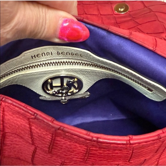 Henri Bendel Red Croc-Embossed Clutch EUC